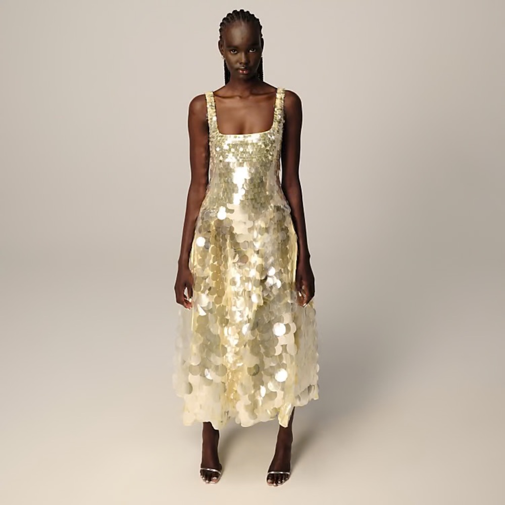 NWT ASOS ARRANGE embellished disc sequin square neck midi dress in lemon yellow